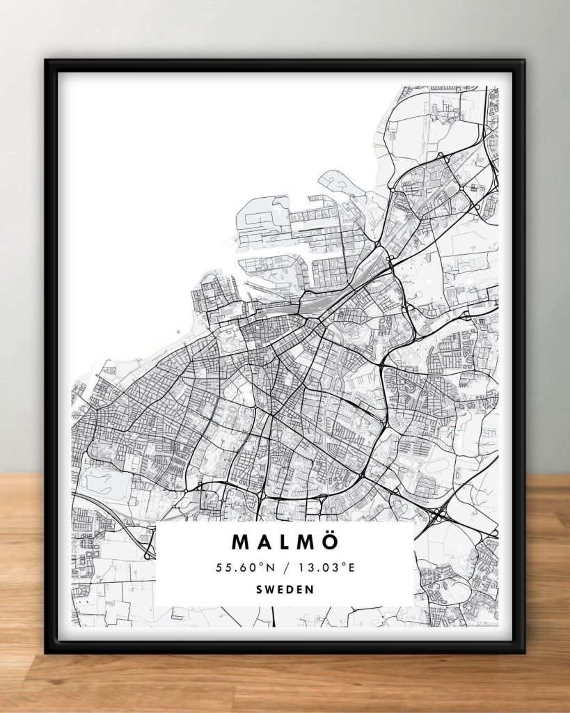MALMÖ City Digital Map Poster – White | Maps & More