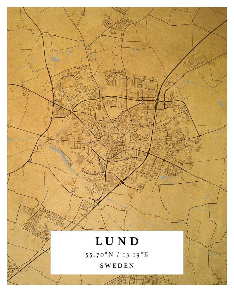 LUND City Digital Map Poster Retro Maps & More